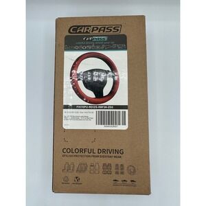 CAR PASS Red Bling Diamond Leather Steering Wheel Cover 15 inch Universal Fit